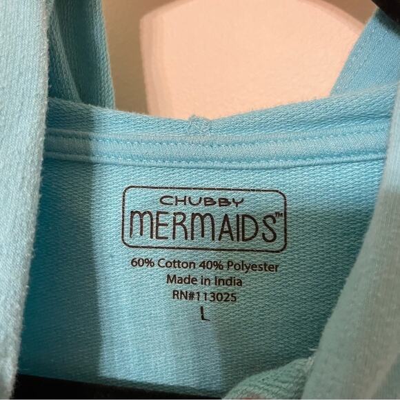 Chubby Mermaids L manatee hoodie heart blue cropped coastal cozy FL - Picture 4 of 7